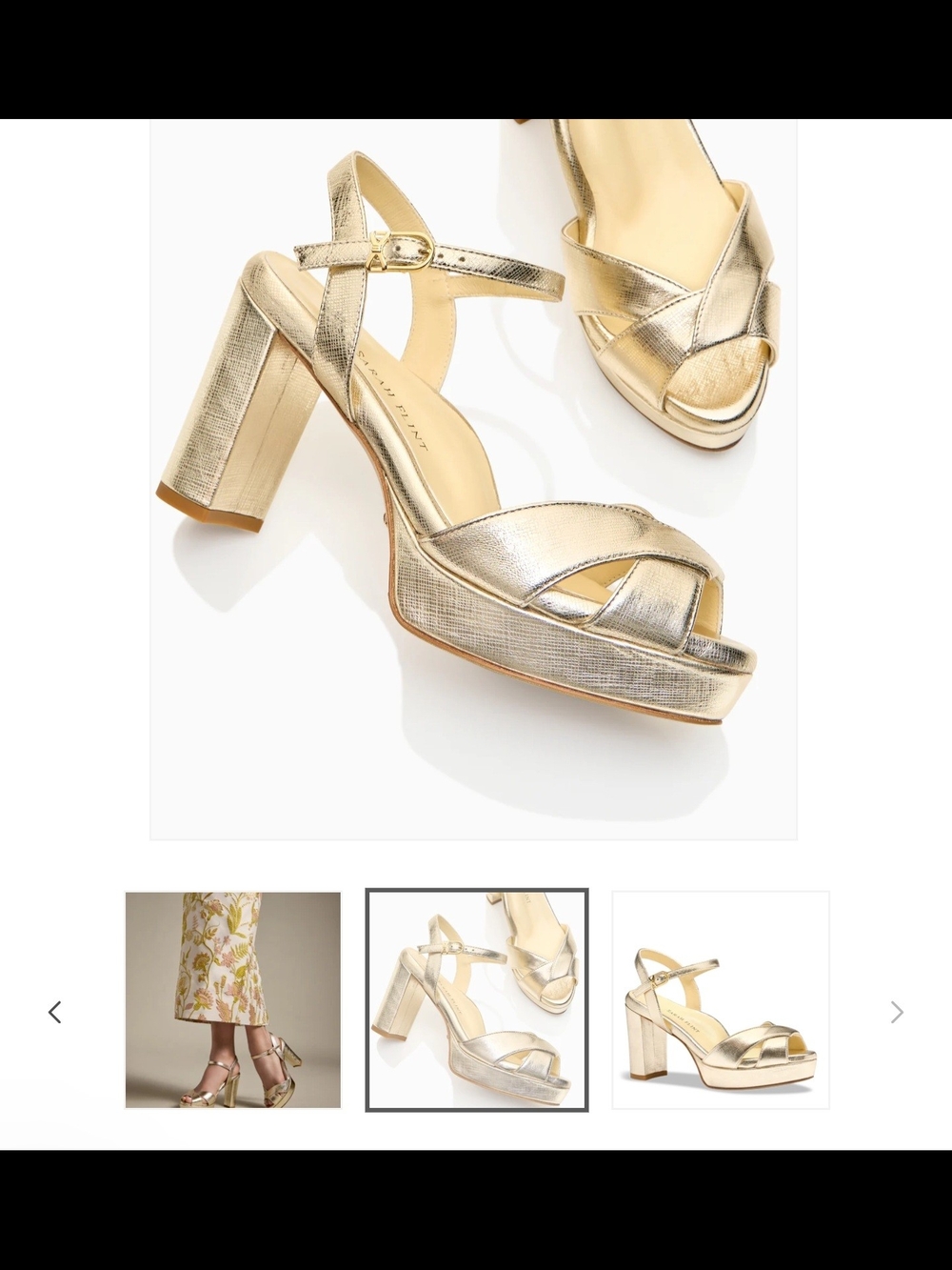 Sarah Flint Size 5 5.5 And 7 Metallic Gold Platform Block Heel Sandals - Picture 3 of 7